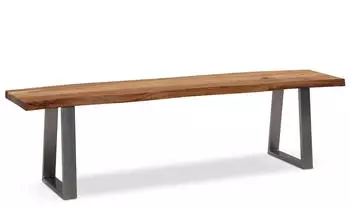 Finebuy Esszimmerbank 140cm Akazie Massivholz Baumkante Metall (FB68398)