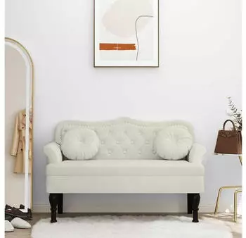vidaXL Sitzbank mit Kissen Samt Creme 120,5x65x75cm (372147)