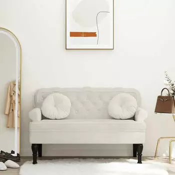 vidaXL Sitzbank mit R&uuml;ckenlehne Samt Creme 119,5x64,5x75cm (372163)