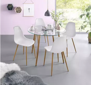 INOSIGN Essgruppe Miller (Set, 5-tlg), Glastisch mit 4 St&uuml;hlen (Kunststoffschale)( Wei&szlig;)