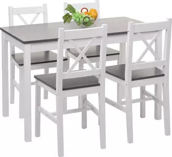 Mendler EsszimmerSet HWCF77 Sitzgruppe Esszimmergruppe Landhaus 110cm wei&szlig;grau (70469)
