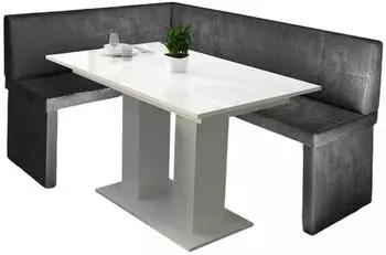 Fun Möbel Eckbankgruppe 196x142 cm ROBIN XL R Vintage Schwarz/ Tisch DANTE weiß