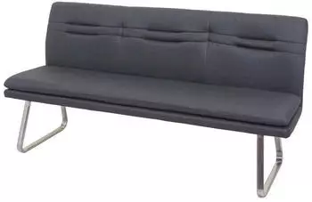 Mendler HWC-H70 Esszimmerbank R&uuml;ckenlehne Stoff/Textil Edelstahl geb&uuml;rstet grau 180cm