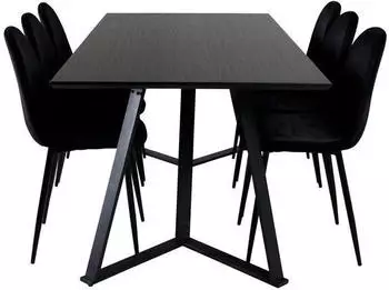 ebuy24 MarinaBLBL Esstisch schwarz + 6 Polar Stühle Velour schwarz (60-GR20665)
