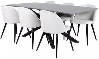 ebuy24 PiazzaGRBL Esstisch grau + 6 Velvet St&uuml;hle Samt beige schwarz (60-GR22515)