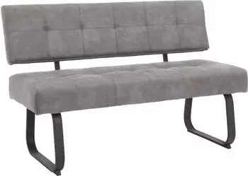 Hela Sitzbank Luise -R&uuml;ckenlehne -Bezug Microfaser Grau -Komfortsitz Federkorb -Metall Kufen Gestell -Steppung -240 kg belastbar -140x64x90cm