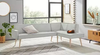 exxpo Eckbank Lungo moderne Kedernaht bequem und elegant hoher Holzfu&szlig; hochwertige Detailverarbeitung frei im Raum stellbar beige melange beige melange