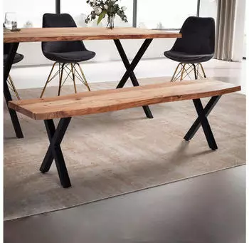 Finebuy Esszimmerbank Akazien-Massivholz Baumkante 180x40x45,5cm (FB100818)
