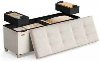 Songmics Sitzbank mit Stauraum, faltbar, Samt, 112L, 110x38x40cm, bis 300kg