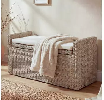 MCW Genua Sitzbank mit Stauraum, Rattan, Kissen, 88cm, kubugrau (Genua)
