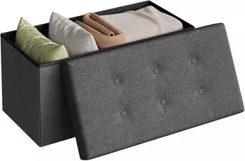 Woltu Faltbarer Sitzhocker mit Stauraum, gepolstert, Leinen
