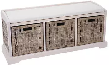 MCW Sitzbank Adana mit Stauraum, 3 K&ouml;rbe, abnehmbarer Kissenbezug, wei&szlig;, Holz, 112x46x37cm