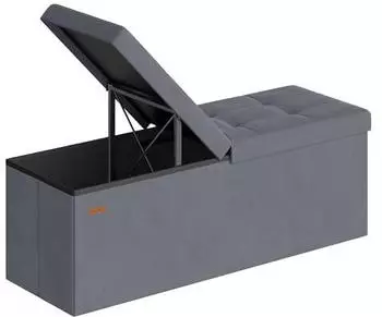 Songmics Sitzbank mit Stauraum klappbarer Deckel 38x110x38cm Samt 300kg Schiefergrau (LSF078GN01)