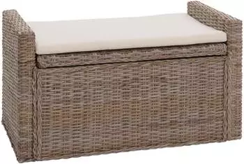 Mendler Aufbewahrungstruhe M92 Sitzbank Kubu Rattan 88cm grau-braun (M92)