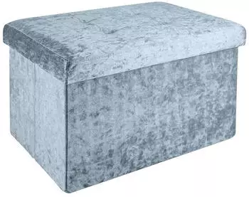 Intirilife Faltbare Sitzbox Sitzw&uuml;rfel Stauraum Blaugrau Samt 49x30x30cm (IL-100427)