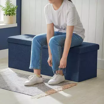 Songmics Sitzbank mit Stauraum klappbare Sitztruhe Fu&szlig;bank dunkelblau 110 cm