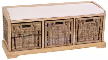 Mendler Sitztuhe Bienne mit 3 K&ouml;rben Kubu-Rattan-Geflecht 112x46x37cm hell
