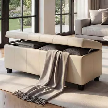 Mendler Sitztruhe Kriens Leder + Kunstleder 112x45x45cm creme (7984b)