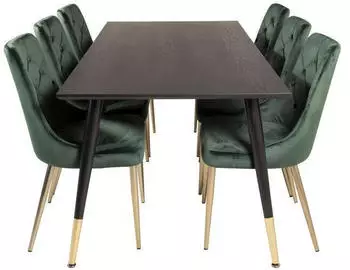 ebuy24 Dipp 180x90 cm BLBR Esstisch schwarz + 6 Velvet Deluxe St&uuml;hle Velour gr&uuml;n/Messing (60-GR19230)
