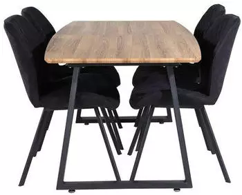 ebuy24 IncaNABL Esstisch 160 / 200 cm El Nachbildung + 4 Gemma Stühle schwarz (60-GR20293)
