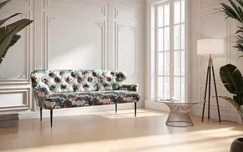 Cavadore 3-Sitzer K&uuml;chensofa Amba 193x97x87 cm Jacquard Flachgewebe Blumenmuster Blau