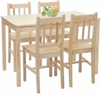 Mendler EsszimmerSet HWCF77 MassivHolz Landhaus 110cm Kiefer lasiert (70470)