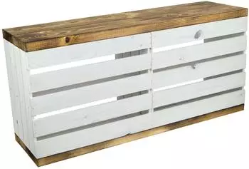 Kistenkolli Altes Land Sitzbank Wei&szlig; mit geflammten Holzplanken und Mittelbrett (648)