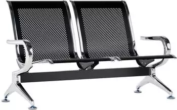 CLP Airport Wartebank 2-Sitzer mit R&uuml;ckenlehne, Chrom-Optik, schwarz (CLP-2Z)