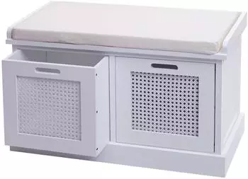 MCW Polsterbank J49 mit Stauf&auml;chern, Holz, wei&szlig;/creme-wei&szlig;, 75x47x40cm (MCW-J49)