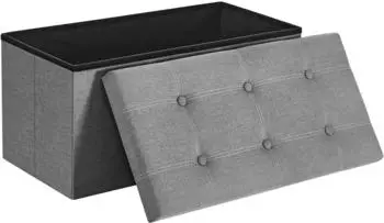 Songmics Sitzbank Sitztruhe faltbar 80L Leinenimitat hellgrau (LSF001G02)