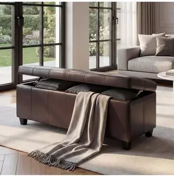 MCW Arezzo Aufbewahrungs-Truhe Sitzbank, Leder, braun, 112x45x45cm (800000816657)