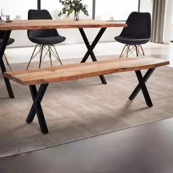 Finebuy Sitzbank Baumkante Akazie Massivholz 140cm (FB68407)