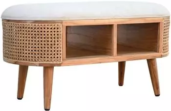 Wohnling Sitzbank 90cm Massivholz mit Stauraum & Wiener Geflecht (WL7.439)