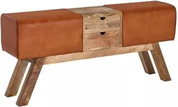 Wohnling Turnbock Sitzbank Echtleder Braun mit Schubladen 120x56x30cm (WL6.481)