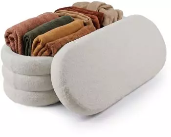 Relaxdays Boucl&eacute; Sitztruhe Teddystoff gepolstert, Creme, 42x110x45cm