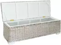 vidaXL Truhe Wei&szlig; 110 cm Natur Kubu Rattan & Massivholz Mahagoni