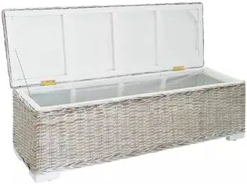 vidaXL Truhe 110cm, Kubu-Rattan & Mahagoni-Massivholz, wei&szlig; (344881)