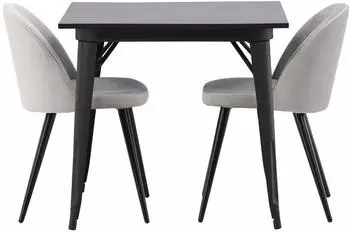 ebuy24 Tempe Tisch schwarz + 2 Velvet Stühle grau (60-GR22937)