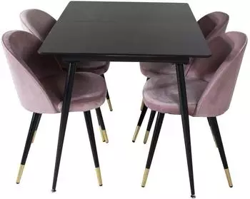 ebuy24 SilarBLExt Esstisch 120 / 160 cm schwarz + 4 Velvet St&uuml;hle Velour pink/schwarz Messing (60-GR19592)