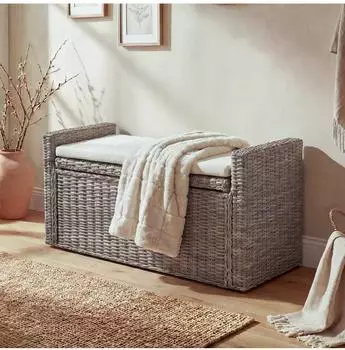 MCW Sitzbank Genua mit Stauraum, Kubu Rattan, grau-braun, 88cm (M92)