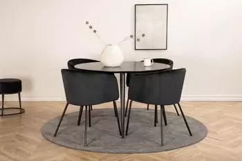 ebuy24 Dipp Ø115 cm BLBL Esstisch schwarz + 4 Berit Stühle Velour schwarz (60-GR22241)
