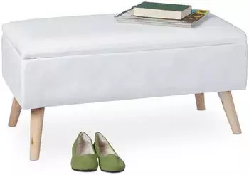 Relaxdays Sitzbank mit Stauraum, Samtbezug, 40L, wei&szlig; (10034483_49)
