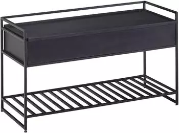 Wohnling Sitzbank mit Stauraum Mango Massivholz Metall Schwarz 90x52x38cm (WL6.587)