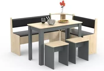 VCM Eckbankgruppe Bank Tisch Hocker Esal Maxi Anthrazit / Honig-Eiche