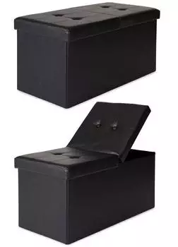 Dibea Faltbarer Sitzhocker mit Klappdeckel Kunstleder Schwarz 76x38x38cm (SO00470)