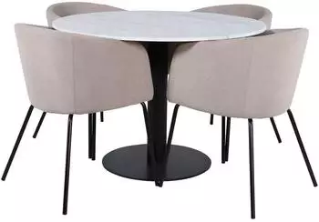 ebuy24 Estelle &Oslash;106WHBL Esstisch wei&szlig; Marmor + 4 Berit St&uuml;hle beige (60-GR22257)