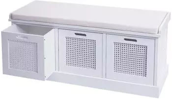 MCW Sitzbank J49 mit Sitzpolster und Stauf&auml;chern, 110x47x40cm, Wei&szlig; (J49)