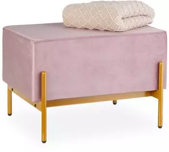 Relaxdays Sitzbank Samt mit Metallf&uuml;&szlig;en, rosa, 60x40x43cm (10049960_113)