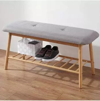 MCW Sitzbank mit Schuhregal Bambus Braun/Grau 90x44x34cm (800000502279)
