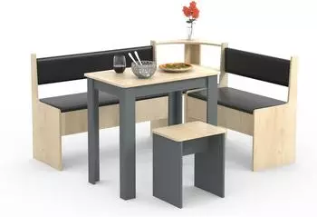 VCM Eckbankgruppe Sitzgruppe Esszimmergruppe Bank Tisch Hocker Esal Mini Anthrazit / Honig-Eiche